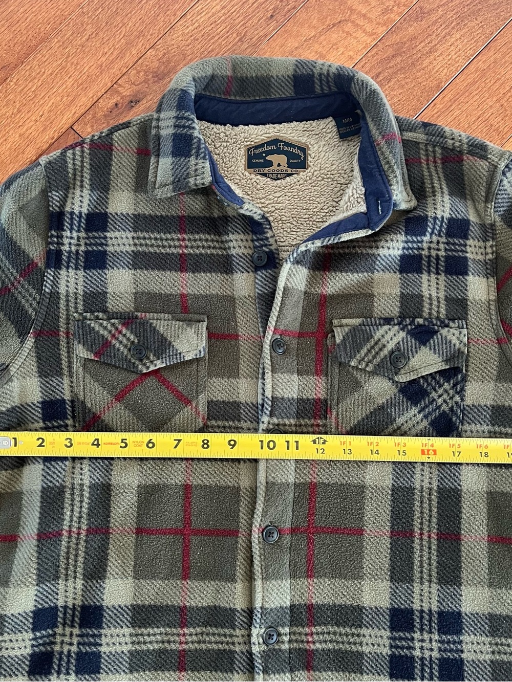 Freedom Foundry Sherpa Lined Flannel Plaid Olive Green Shacket Size Medium - Picture 8 of 10